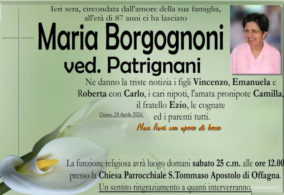 Maria BORGOGNONI, vedova PATRIGNANI