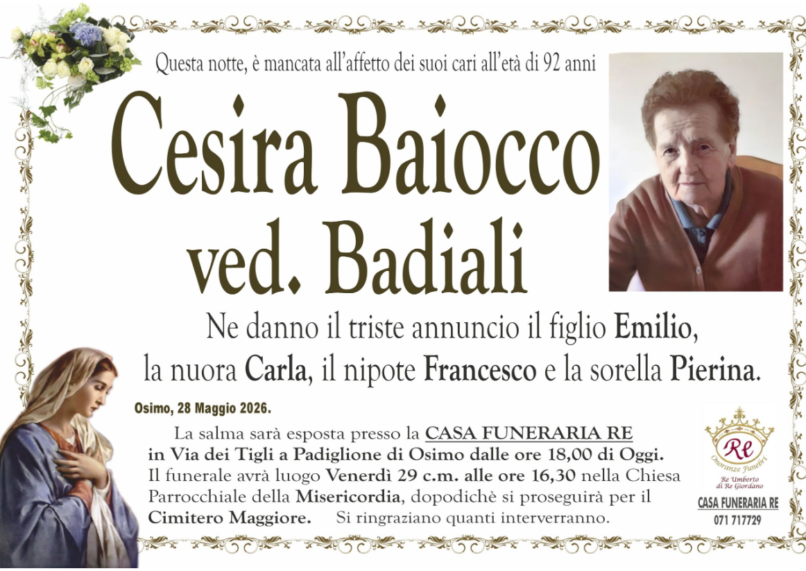Cesira BAIOCCO, vedova BADIALI