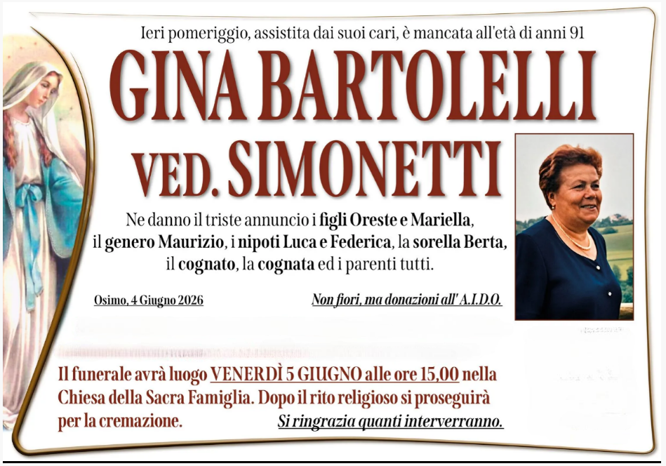 Gina BARTOLELLI, vedova SIMONETTI
