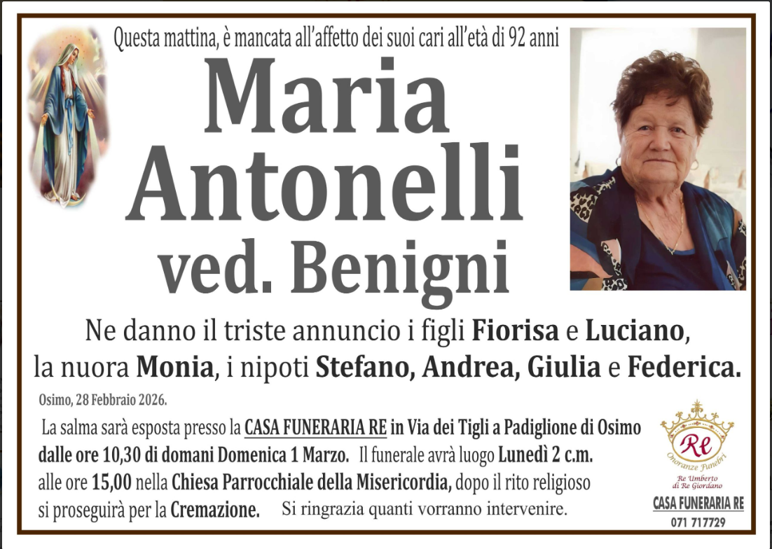 Maria ANTONELLI, vedova BENIGNI