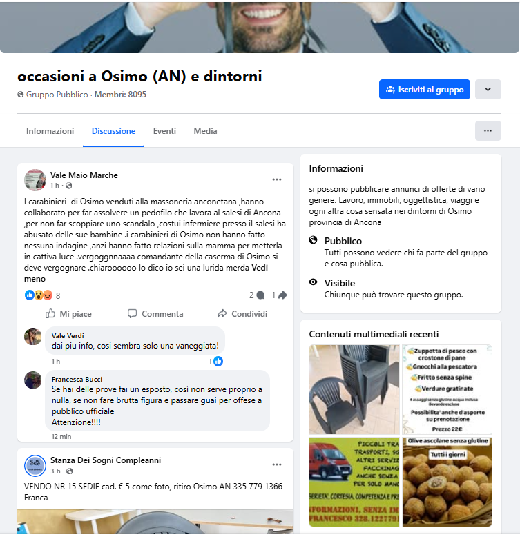 FANGO SOCIAL SUI CARABINIERI DI OSIMO: GRAVISSIME ACCUSE E INSULTI AL COMANDANTE: GIÀ IDENTIFICATO E DENUNCIATO L'AUTORE