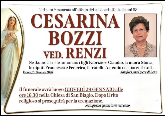 Cesarina BOZZI, vedova RENZI