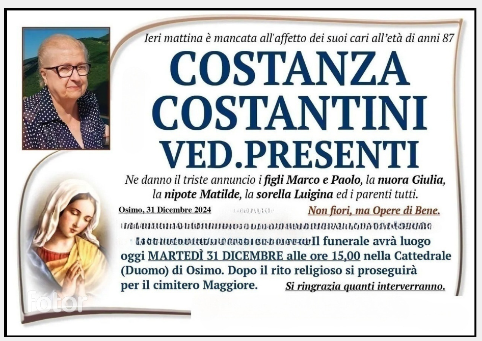 Costanza COSTANTINI, vedova PRESENTI