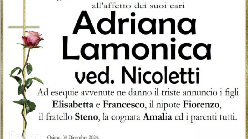 Adriana LAMONICA, vedova NICOLETTI