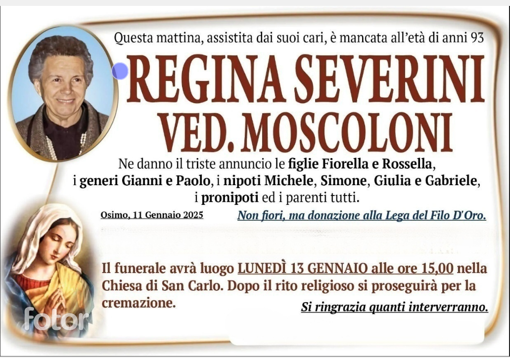 Regina SEVERINI, vedova MOSCOLONI