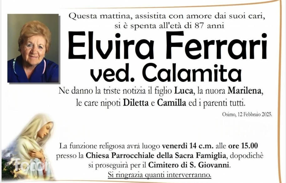 Elvira FERRARI, vedova CALAMITA