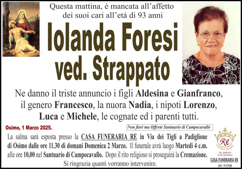 Iolanda FORESI, vedova STRAPPATO