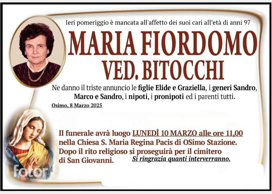 Maria FIORDOMO, vedova BITOCCHI