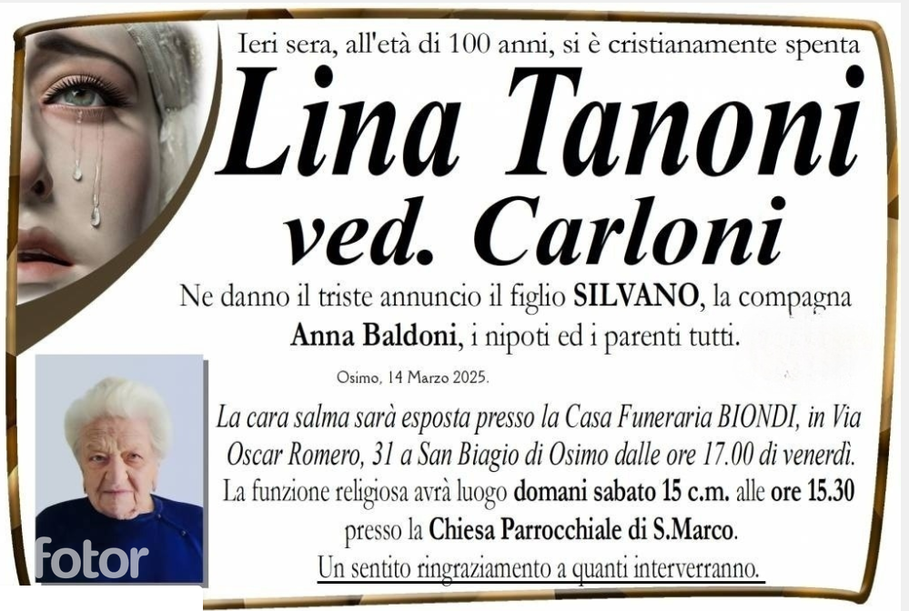 Lina TANONI, vedova CARLONI