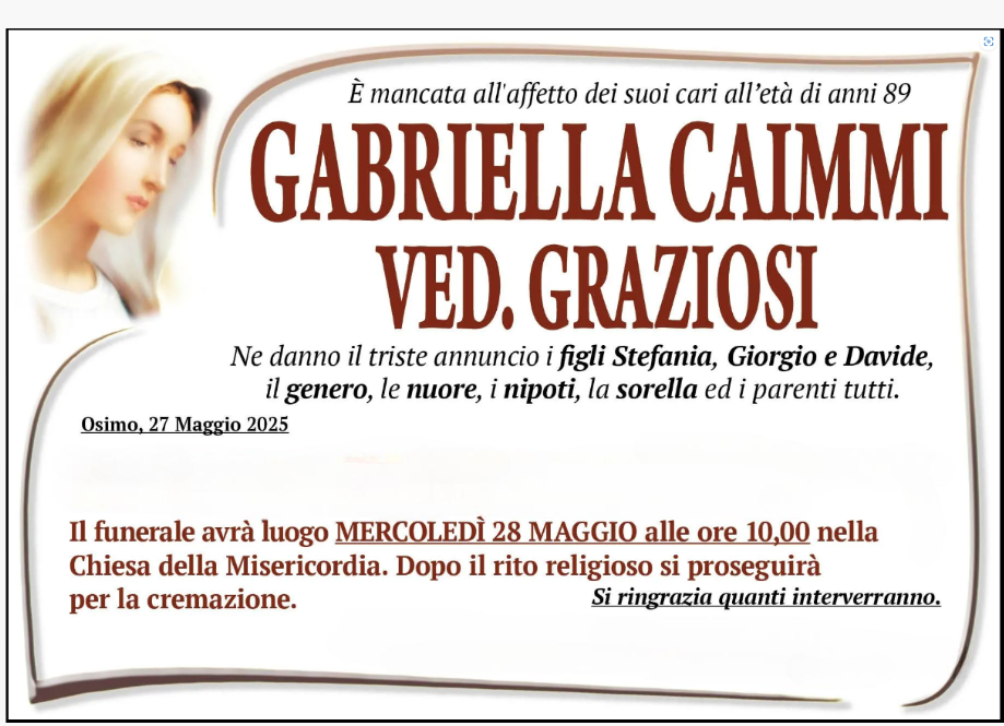 Gabriella CAIMMI, vedova GRAZIOSI