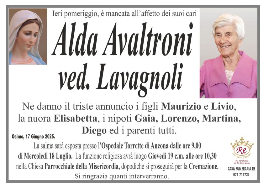 Alda AVALTRONI, vedova LAVAGNOLI