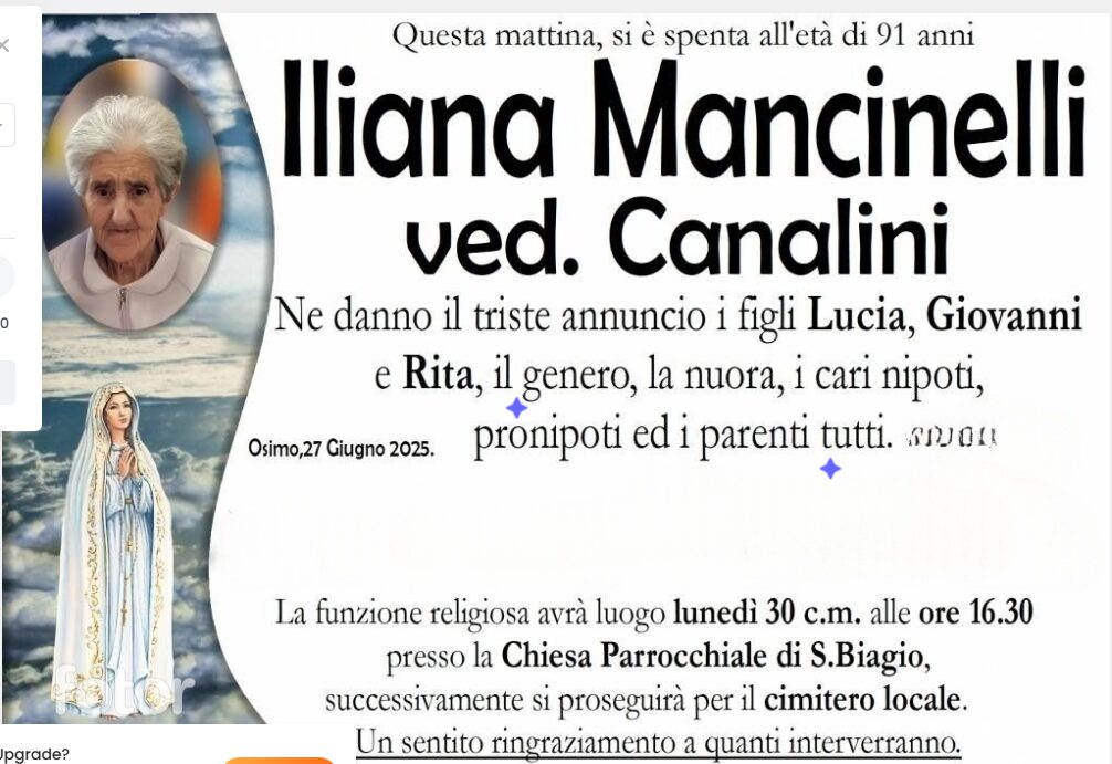 Iliana MANCINELLI, vedova CANALINI
