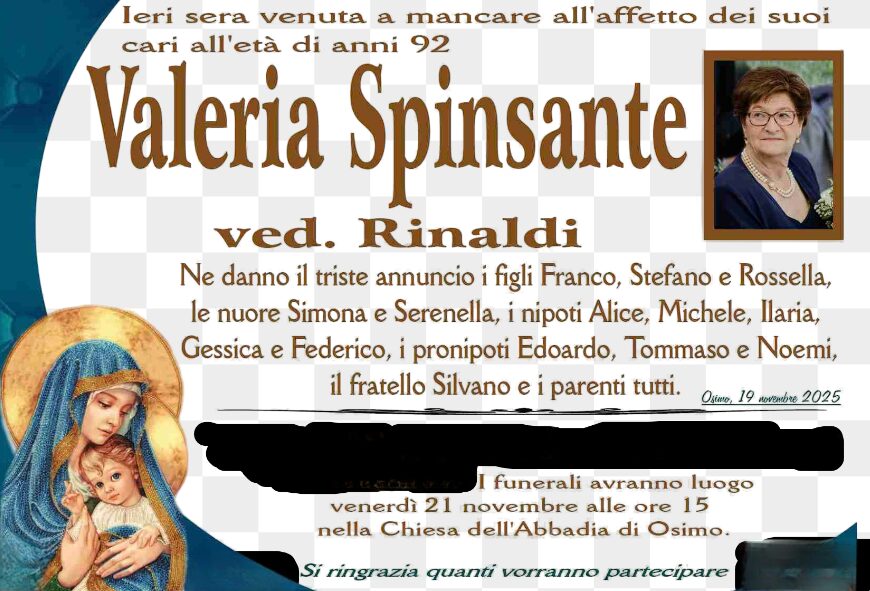 Valeria SPINSANTE, vedova RINALDI